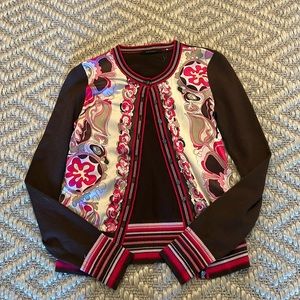 brown/pink floral light button up sweater